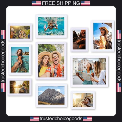 Fixwal 10 Pack Collage Picture Frames White Wall and Tabletop Display Multi