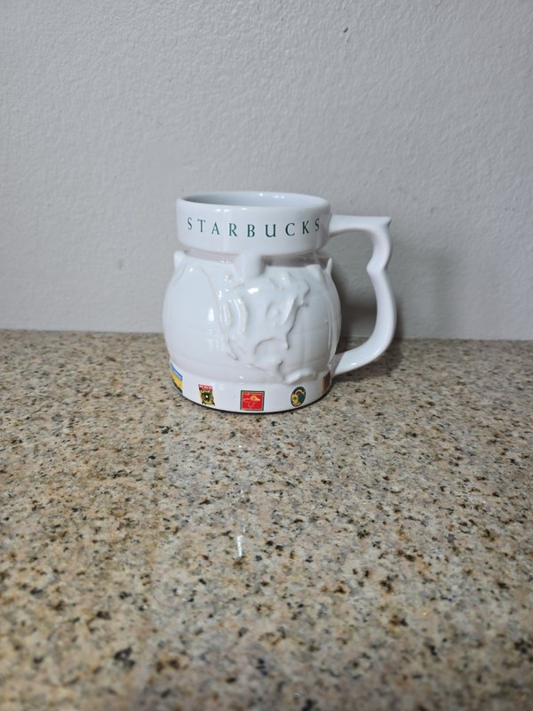 Starbucks Around the World Globe White Ceramic Chubby Travel Mug 16oz With Lid 