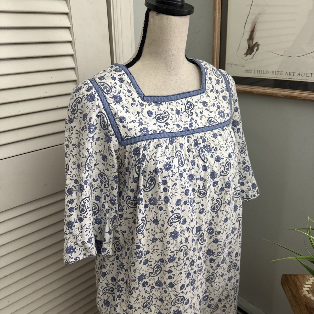 Vintage Saybury Night Dress Womens *Small Blue Ditzy Floral Midi Shift Retro 70s View 4