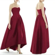 Alfred Sung Strapless High-Low Burgundy Red Dress Sweetheart Neck D699S Size 16R