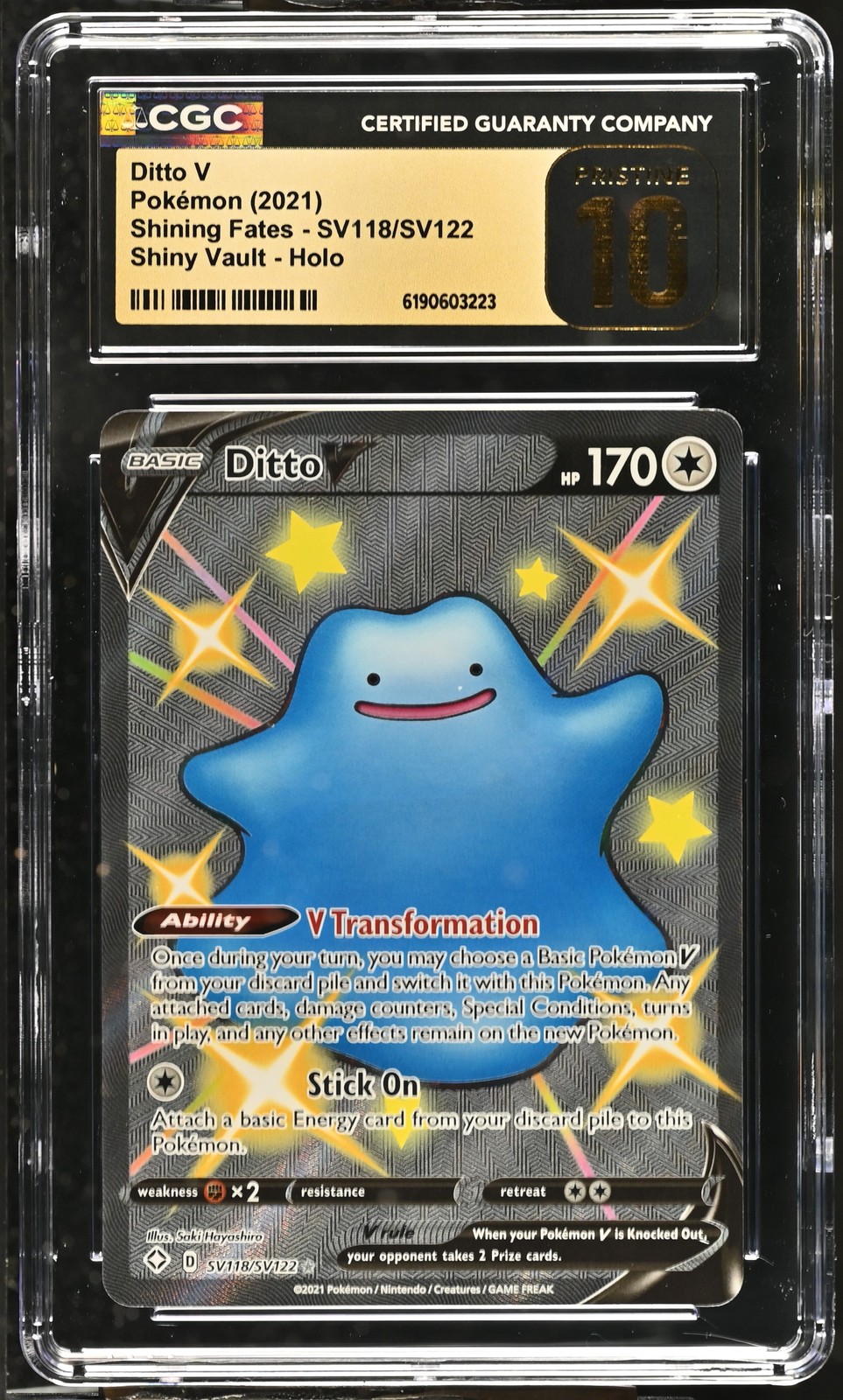 Ditto V SV118/SV122 Shiny Vault Holo - Pokémon Shining Fates CGC 10 PRISTINE