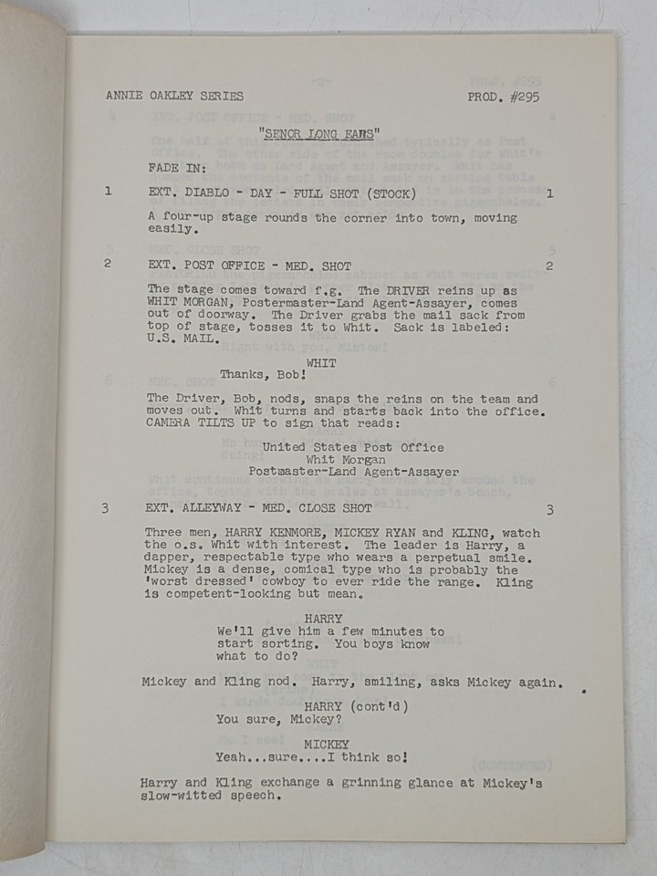 Television Production Scripts Annie Oakley Senor Long Ears Flying A Production Script #295 Vintage TV ...
