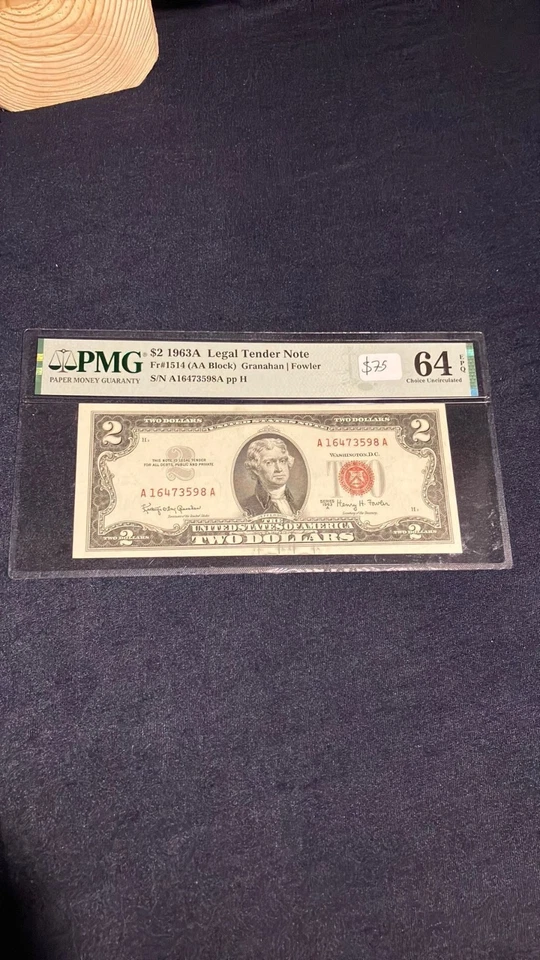 1963 A $2 Two Dollar Red Seal USN Note Choice Uncirculated PMG 64 AA Block EPQ - Image 2 of 4