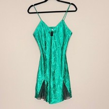 vtg Y2K Victoria's Secret Satin Jacquard Chemise Slip Dress Aqua Medium