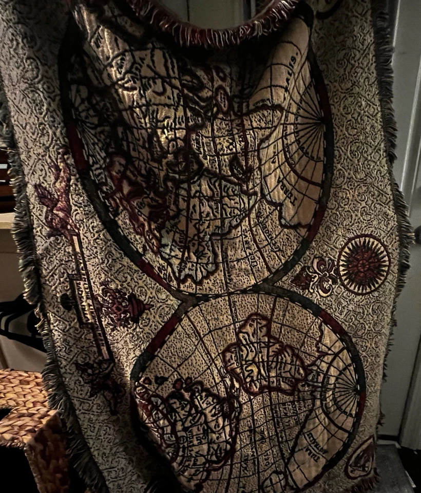 Woven Throw Vtrivsqev Old World Antique Map Woven Tapestry Throw Blanket, Large - Image 2 of 4