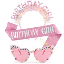 Birthday Girl Sash Tiara Crown Sunglasses Pink Happy Birthday Decorations Women