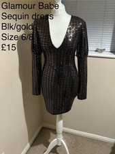 Glamour babe Bodycon Dress Size 6/8 - Extremely Sparkly Blk/gold - VGC