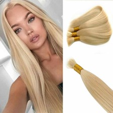 8"-30" Blonde Human Hair Bulk Brazilian Straight Braiding Hair Extension No Weft