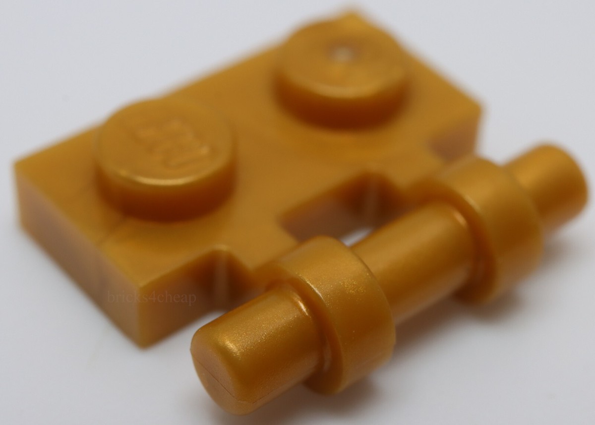 Lego 15x Pearl Gold Plate Modified 1 x 2 with Bar Handle on Side