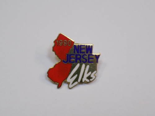 Elks 1990 New Jersey Pin Vintage Old Gold Metal Button Pinback State Map Lodge
