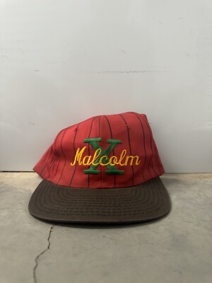 Vintage Malcolm X Snapback Hat Cap Adjustable Hip Hop Rap Embroidered Pin  Stripe