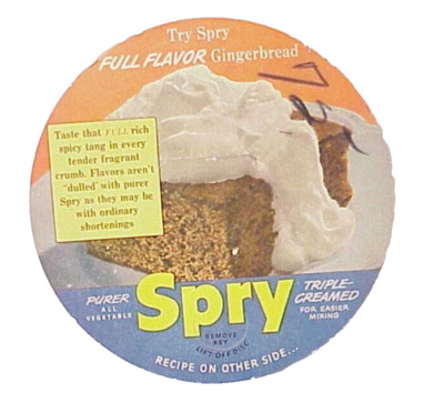 VINTAGE SPRY ROUND RECIPE CARD FULL FLAVOR GINGERBREAD SQUARES CAMBRIDGE, MASS.