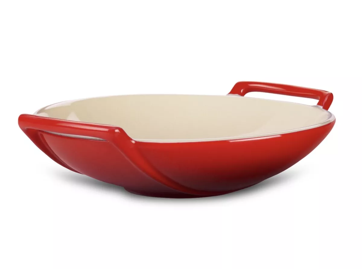 SET OF 2 Le Creuset Stoneware 28oz Cerise Red Wok Dish