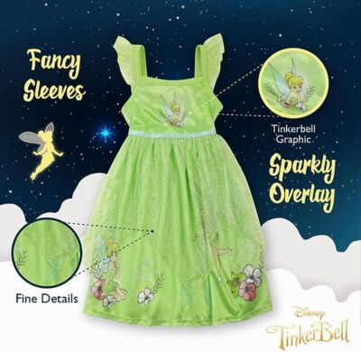 green sparkly tinkerbell dress Tinkerbell Costume Fairy Elf Petal Hem Mini Dress Green