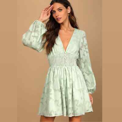 NWT Lulus Dress Tomorrow and Always Light Sage Green Burnout Floral Mini  Dress | eBay