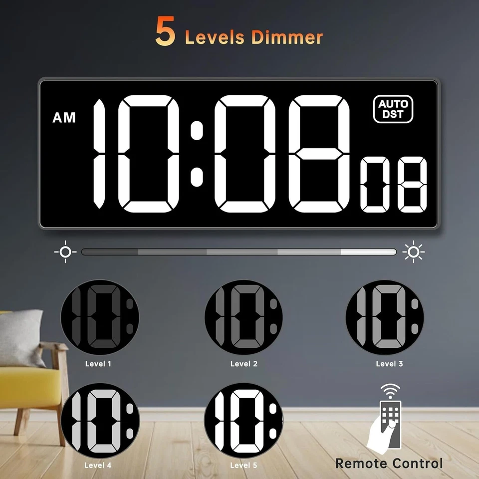 Digital Wall Clock with Seconds Remote Countdown Timer Large LED Display White - Image 3 of 4