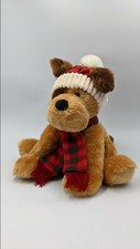 Brown Puppy Dog W/ Winter Themed Holiday Hat Scarf Soft Plush Toy 13"