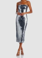 Rhode Womens Silver Lisa Strapless Sequin Dress Size 2