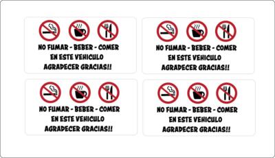 NO FUMAR BEBER COMER EN ESTE VEHICULO SPANISH (4 Pack) Taxi Bus Rides Decal
