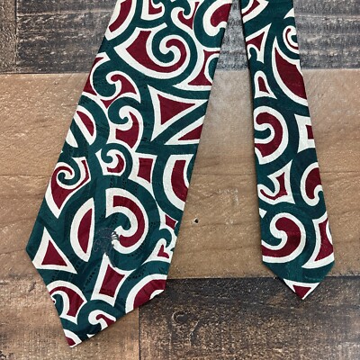 Mens Vintage Countess Mara Silk Necktie Green Red Geometric Luxury Designer USA