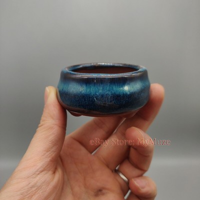 5.3x5.3x3cm Round Mini Mame Bonsai Pot Blue Glazed Ceramics | eBay
