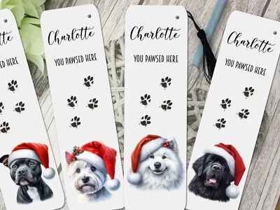 CUSH-N-CRAFT Personalised Christmas Dog 'You Pawsed Here' Bookmark - Choose Breed