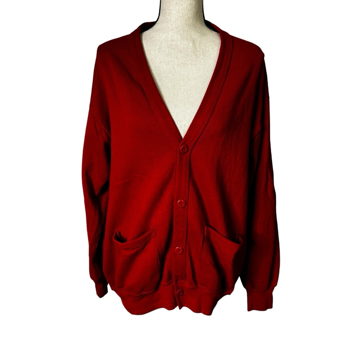 Sunbelt Sportswear Sweater One Size Red Button Up Pockets Vintage 