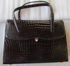 VTG petite belly skin Black Alligator Flap Bag Purse Handbag 1950's MILCH BAG