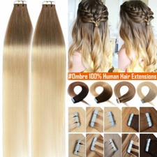 60PCS Tape In 100 Real Remy Human Hair Extensions Skin Weft Straight Full Head
