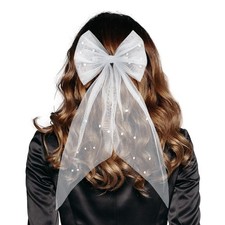 Bridal Wedding Bow Veil with Hair Clip, Elegant Bachelorette Party Veil White...