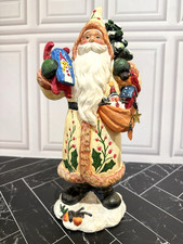Rare Vintage Folk Art Santa Claus Figurine 15.5" Hand Painted Snowman Blue Sled