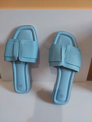 Men's Blue Solid Slip-On Slide Sandals Textured Straps Casual EU 36