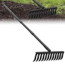 Garden Metal Bow Rake with 60 Inch Long Adjustable Handle,17 Inch Wide Heavy ...
