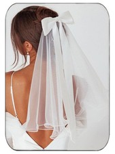 Bride Wedding Bow Knot Veil White Tulle Comb Bridal Short TS02 Accessories