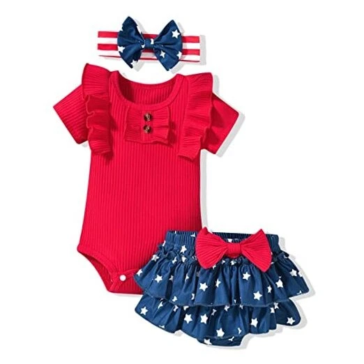 Infant Baby Girls Summer Outfit Newborn Z American Flag - Red