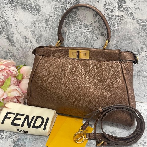 FENDI Peekaboo Regular Selleria Handbag Bronze