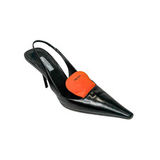 Prada Damen Pumps EU 40 Black Spazzolato Slingback Heel Orange Nylon Logo Tongue