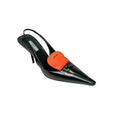 Prada Damen Pumps EU 40 Black Spazzolato Slingback Heel Orange Nylon Logo Tongue