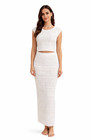 Damen Weiß Häkel Cover Up Set Maxirock & Crop Top Strandkleid Transparent 100%