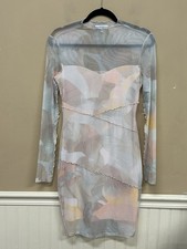 Guess Womens Multicolor Abstract Sheer Bodycon Mini Dress Size Medium