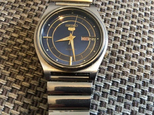 SEIKO 5 AUTOMATIC 7009-3170  BLUE GOLD DIAL VINTAGE WATCH