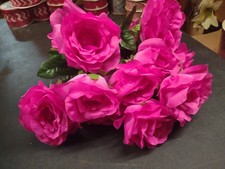 Big Mixed Pearl Rose Bush, Fuchsia Hot Pink Silk, 5" Large Roses, 12 Stems