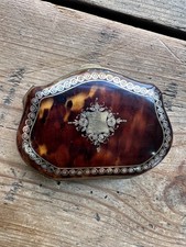 Antique Victorian faux tortoiseshell coin purse piqué silver 1850's-90's FRANCE