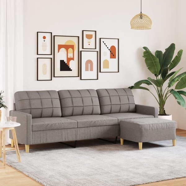 3-Sitzer-Sofa Mit Hocker Taupe 210 Cm Stoff-image