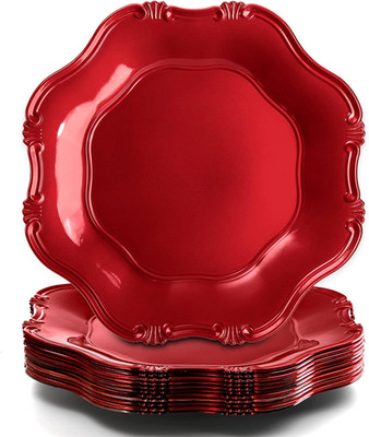 ZOOFOX Set of 12 Red Charger Plates, 13'' Metallic Scalloped Charger for Dinner P