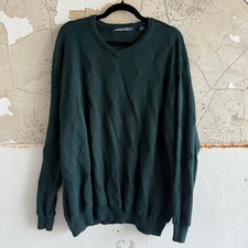 Vtg 90s Argyle Sweater Forest Green Knit Cotton Oversized Mens XL Grandpacore