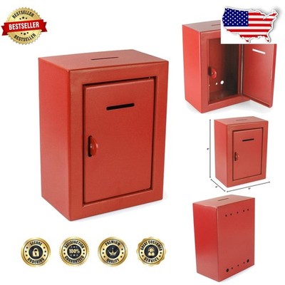 Heavy-Duty Red Steel Charity Donation Box - Secure Drop Slot, Easy Wall Mount