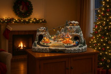 Paesaggio Natalizio Luminoso con Treno e Funivia 69x57x40 cm Villaggio Xmas