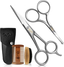 OLOV Professional Beard & Mustache Scissors - Beard Trimming Scissors Set with B