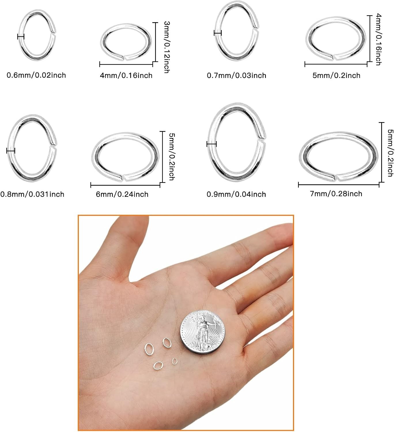 1200pcs Oval Jump Rings Stainless Steel Open Silver 